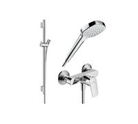 Pack mitigeur douche mécanique Logis + Barre Unica S Puro + flexible + Pommeau Croma Select E blanc/chromé