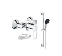 Pack mitigeur douche mécanique StartLoop + Ensemble de douche 2 jets avec barre + Panier porte-savon