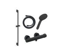 Pack mitigeur douche thermostatique 1000 + Barre 70 cm + Pommeau 3 jets + Flexible 160 cm Noir mat