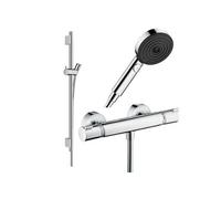 Pack mitigeur douche thermostatique Ecostat Comfort + Barre Unica + flexible + Pommeau Pulsify Select 3 jets chromé
