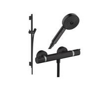 Pack mitigeur douche thermostatique Ecostat Comfort + Barre Unica + flexible + Pommeau Pulsify Select 3 jets noir mat