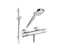 Pack mitigeur douche thermostatique Ecostat Comfort + Barre Unica S Puro + flexible + Pommeau Croma Select E chromé