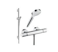 Pack mitigeur douche thermostatique Ecostat Comfort + Barre Unica S Puro + flexible + Pommeau Crometta blanc/chromé