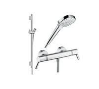Pack mitigeur douche thermostatique Ecostat Comfort Care + Barre Unica S Puro + flexible + Pommeau Croma Select E chromé