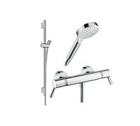 Pack mitigeur douche thermostatique Ecostat Comfort Care + Barre Unica S Puro + flexible + Pommeau Crometta blanc/chromé