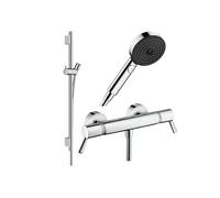 Pack mitigeur douche thermostatique Ecostat Comfort Care +Barre UnicaS Puro+flexible+Pommeau Pulsify Select 3jets chromé