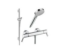 Pack mitigeur douche thermostatique Ecostat Comfort Care +Barre UnicaS Puro +flexible+ Pommeau Vernis Blend Vario chromé