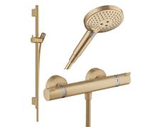 Pack mitigeur douche thermostatique HANSGROHE Ecostat Comfort + Barre Unica + flexible + Pommeau Raindance 3 jets bronze brossé