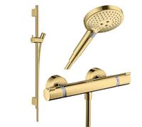 Pack mitigeur douche thermostatique Ecostat Comfort + Barre Unica + flexible + Pommeau Raindance 3 jets aspect doré poli