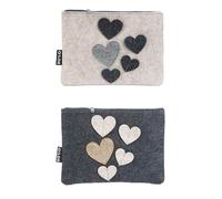 Pack of 12 Pouch, rectangular, Heart motif, Felt, beige, dark gray, PU 12, 2 assorted, L. 1 cm, W. 21 cm, H. 16 cm