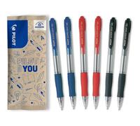 Pack Of 6 Super Grip Ballpoint Pens - Refillable And Retractable Ballpoint Pen - 2 Blue, 2 Red, 2 Black - Medium Tip