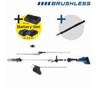 Scheppach Appareil multifonction 4 en 1 BC-MFH400-X 20V Brushless Multigarten, débroussailleuse, taille-haie, haute série 20V-IXES | avec batterie de 2 Ah et double chargeur