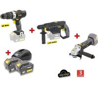 Pack Outillage Électroportatif X-FIT, 3 Machines 18V, 2 Batteries 3.0Ah, Perceuse Percussion, Marteau Perforateur, Meuleuse d'Angle