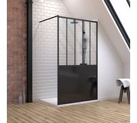 Pack Paroi de douche 120x200 cm noir mat + Receveur extra plat à poser blanc - caniveau
