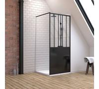 Pack Paroi de douche 90x200 cm noir mat + Receveur extra plat a poser 90X90 cm caniveau