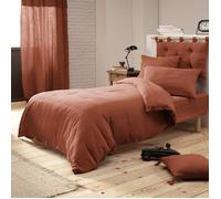 Pack parure de couette 140 x 200 cm + drap housse 90 x 190 cm + 1 taie en double gaze de coton Terracotta