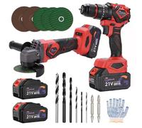 Pack Perceuse+Meuleuse d'angle 21V sans fil, 2x4,0Ah, disques abrasifs/tronçonne, forets