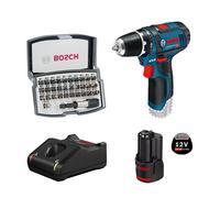 Pack Perceuse-visseuse GSR 12V-15 + 1 batterie 12V 2 Ah + chargeur GAL 12V-40 + coffret d'embouts BOSCH