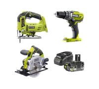 Pack Perceuse-visseuse - Scie sauteuse - Scie circulaire RYOBI 18V One+ - Batterie 4 0Ah et chargeur
