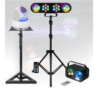 Pack pied Lumière Mooving Light DJ 2 PARS 2 Astro Pied Support SST02 - Lyre Ibiza Light Spot 30W - Effet 3-en-1 Gobo Strobe Astro Blanc