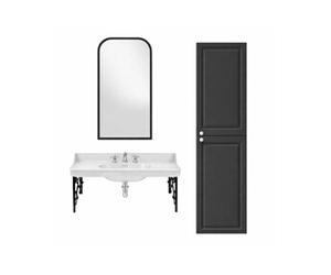 Pack plan vasque suspendu 3 trous Cléo 1889 + colonne droite + miroir + mélangeur croisillon chromé + siphon chromé