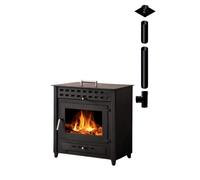 Pack Poêle à bois NOA 9 bûches 50cm + Kit Conduit 150 - Noir