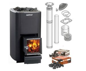 Pack Poêle à bois sauna Harvia M3 + Cheminée + 2 pack pierre 10-15