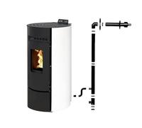 Pack Poêle à granules LEANDRO 9 Etanche + Kit Conduit Ventouse (sortie façade) - Blanc