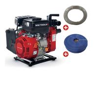 Pack Pompe à eau thermique essence 10.000 L/h 2 CH raccord 1,5 avec tuyau d'aspiration 5 m et tuyau de refoulement 50 m MW Tools WP1000SET