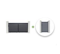 Pack portail coulissant et portillon en aluminium gris - CASANOOV - VOGEL - 298 x 163 cm - Portillon 100 x 163 cm