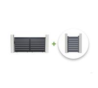 Pack portail coulissant et portillon en aluminium gris - CASANOOV - VOGEL - Portail 298x145 cm - Portillon 100x145 cm