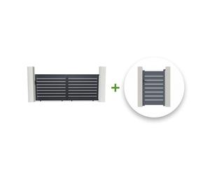Pack portail coulissant et portillon en aluminium gris - CASANOOV - VOGEL - Portail 390x163 cm - Portillon 100x163 cm