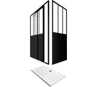 Pack Porte coulissante 140x200 + paroi retour et panneau aluminium composite + receveur 140x80