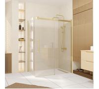 Pack Porte de Douche Coulissante 140x200cm et Retour 90cm - Or Doré Brossé et Verre trempé 6mm