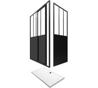 Pack Porte pivotante 140x200 + paroi retour et panneau aluminium composite + receveur 140x80