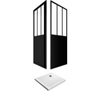 Pack Porte pivotante verre trempé 5mm + panneau aluminium composite + receveur blanc 90x90