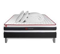 Pack prêt à dormir 140x190 matelas ENERGY ressorts ensachés et mémoire de forme + sommier kit noir + Couette + 2 oreillers G