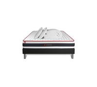 Pack prêt à dormir 140x190 matelas ENERGY ressorts ensachés et mémoire de forme + sommier kit noir + Couette + 2 oreillers