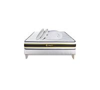 Pack prêt à dormir 140x190 matelas FLEXY + sommier kit blanc + 2 oreillers mémoire de forme 60x40cm + Couette Percale 240x220 cm