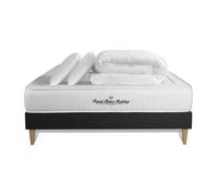 Pack prêt a dormir 140x190 matelas LANCASTER ressorts ensaches et memoire de forme + sommier kit noir + Couette + 2 oreillers