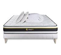 Pack prêt à dormir 140x190 matelas SOFT + sommier kit blanc + 2 oreillers mémoire de forme 60x40cm + Couette Percale 240x220 cm G