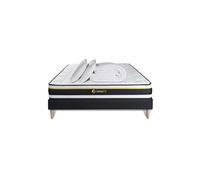 Pack prêt à dormir 140x190 matelas SOFT + sommier kit noir + 2 oreillers mémoire de forme 60x40cm + Couette Percale 240x220 cm
