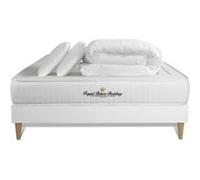 Pack prêt a dormir 140x200 matelas LANCASTER ressorts ensaches et memoire de forme + sommier kit blanc + Couette + 2 oreillers