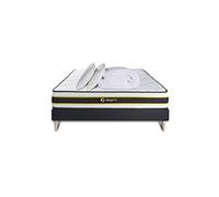 Pack prêt à dormir 160x200 matelas FLEXY + sommier kit noir + 2 oreillers mémoire de forme 60x40cm + Couette Percale 260x240cm