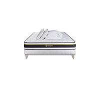 Pack prêt à dormir 160x200 matelas SOFT + sommier kit blanc + 2 oreillers mémoire de forme 60x40cm + Couette Percale 260x240cm
