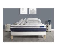 Pack prêt a dormir ACTIFLEX CONFORT Matelas Ressorts ensaches+memoire de forme 160x200 + sommier KIT blanc +2oreillers+couette