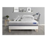 Pack prêt a dormir matelas 140x200 ACTIMEMO SOFT 3zones de confort + sommier KIT blanc + 2 oreillers + couette