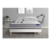 Actisom Pack matelas mémoire ACTIMEMO 140x200cm 3 zones + sommier KIT blanc + 2 oreillers + couette