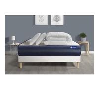 Pack prêt a dormir matelas ACTIFLEX TECH 140x190 Memoire de forme Maxi epaisseur + sommier KIT blanc + 2 oreillers + couette
