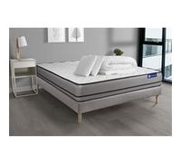 Pack prêt a dormir matelas ACTILATEX 140x190cm a MÉMOIRE DE FORME + LATEX + sommier KIT gris + 2 oreillers + couette